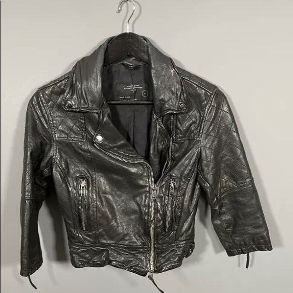 Jackets & Blazers - All Saints Worley Cropped 3/4 Sleeve Moto Leather Jacket